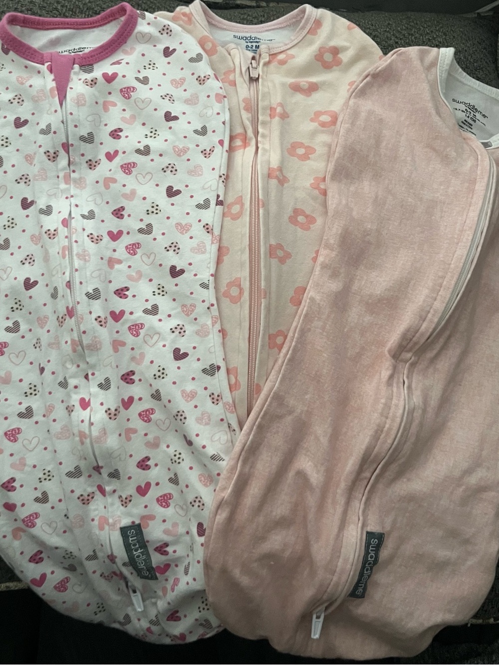 Swaddle Designs Pink & White Heart, Floral and Blush Sleep Sack Trio